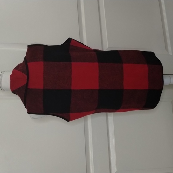 ETWO women's medium red/black plaid big collar vest w/pockets - Picture 4 of 9